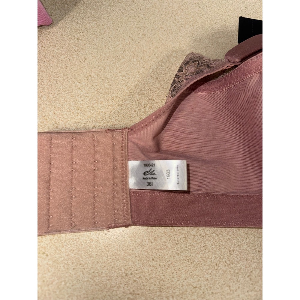 Elila 1903 Dusty Rose Jacquard Soft Cup Wireless Bra Floral Lace Trim 36I NWT - Picture 5 of 5